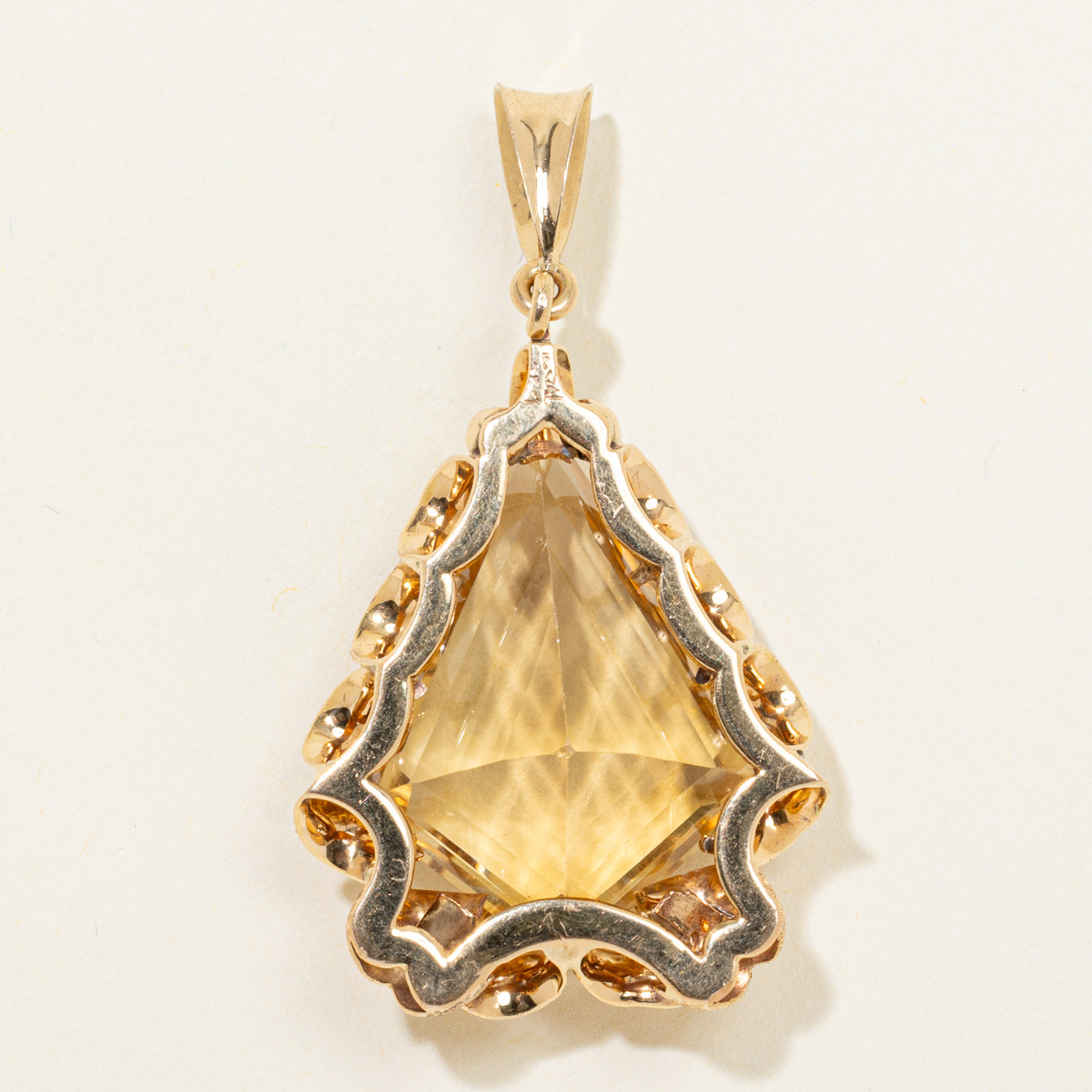 Large Kite Cut Smoky Quartz Scrollwork Pendant | 44.00ct