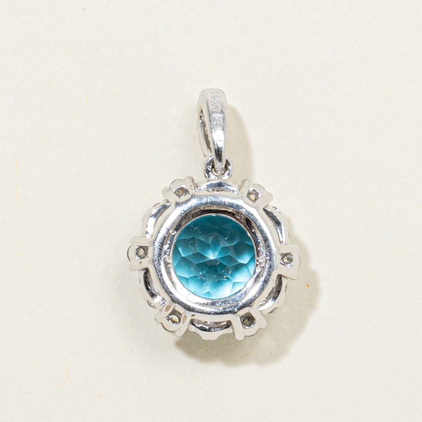 Basket Set Blue Topaz & Diamond Halo Pendant | 2.94ct, 0.13ctw