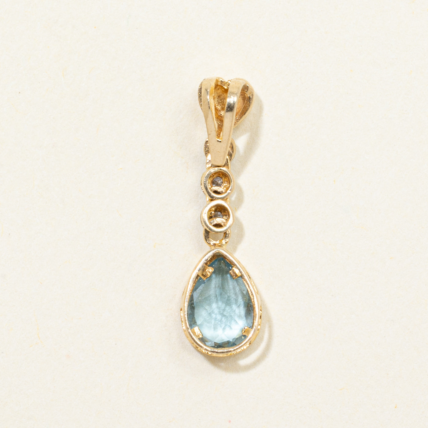 Pear Cut Blue Topaz & Diamond Drop Pendant | 0.70ct, 0.02ctw