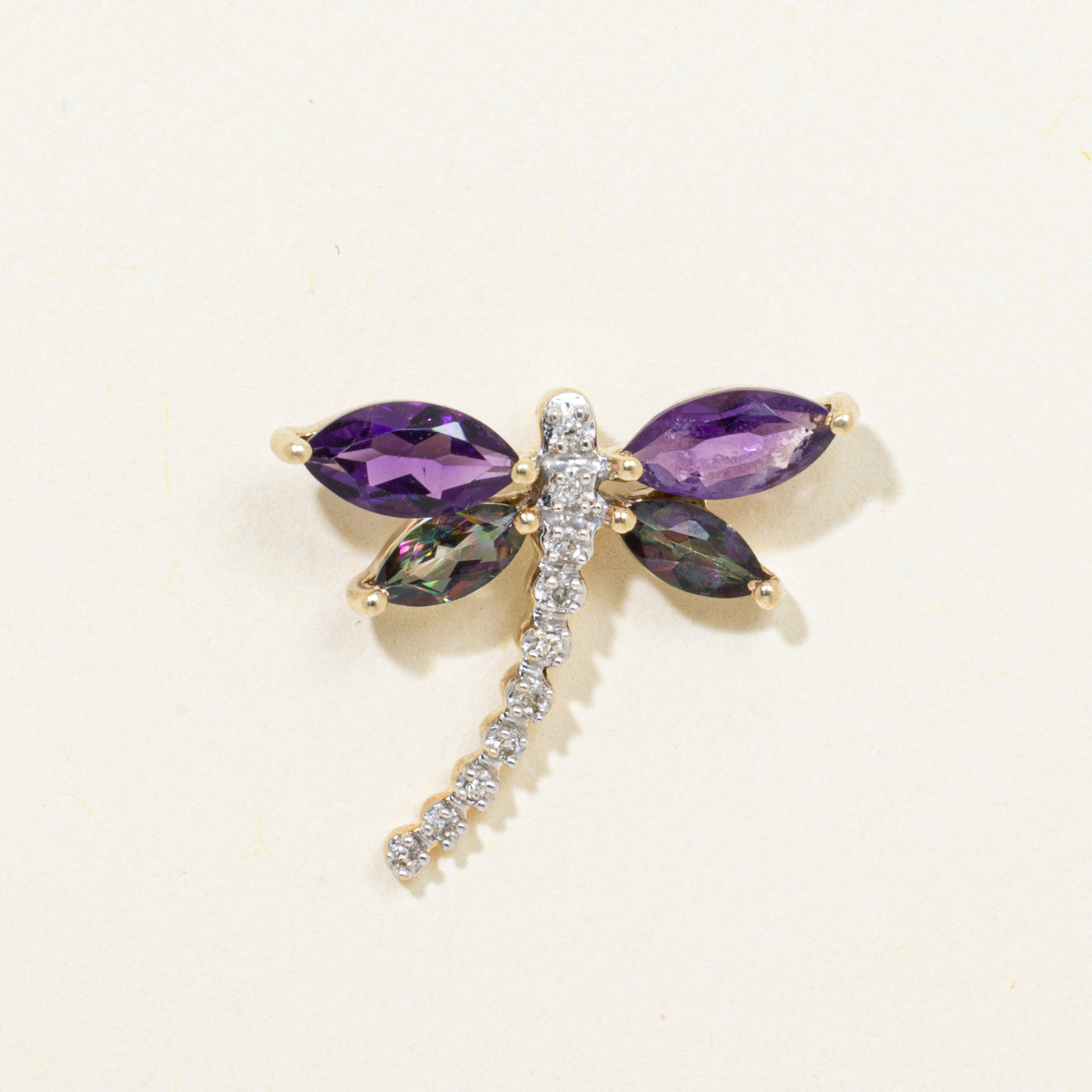 Amethyst, Mystic Topaz & Diamond Dragonfly Pendant | 0.68ctw, 0.40ctw, 0.02ctw