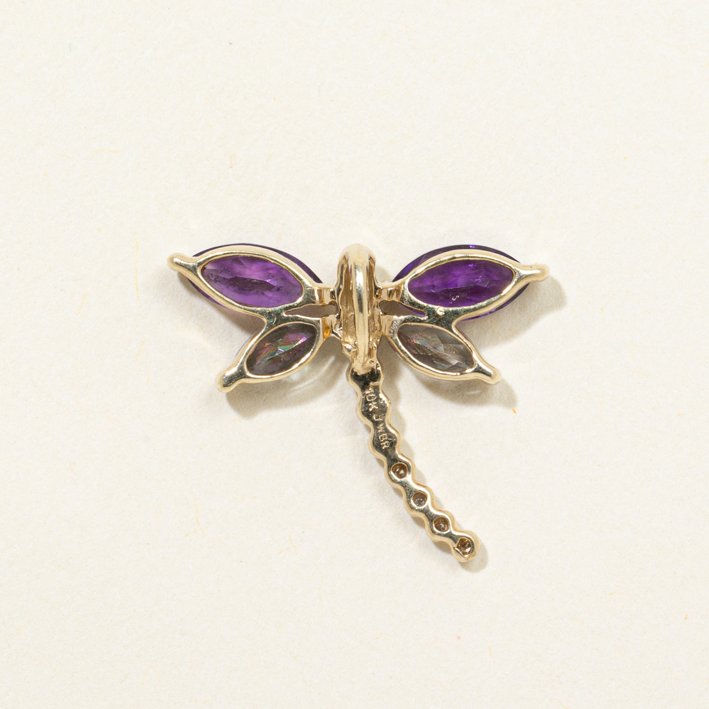 Amethyst, Mystic Topaz & Diamond Dragonfly Pendant | 0.68ctw, 0.40ctw, 0.02ctw