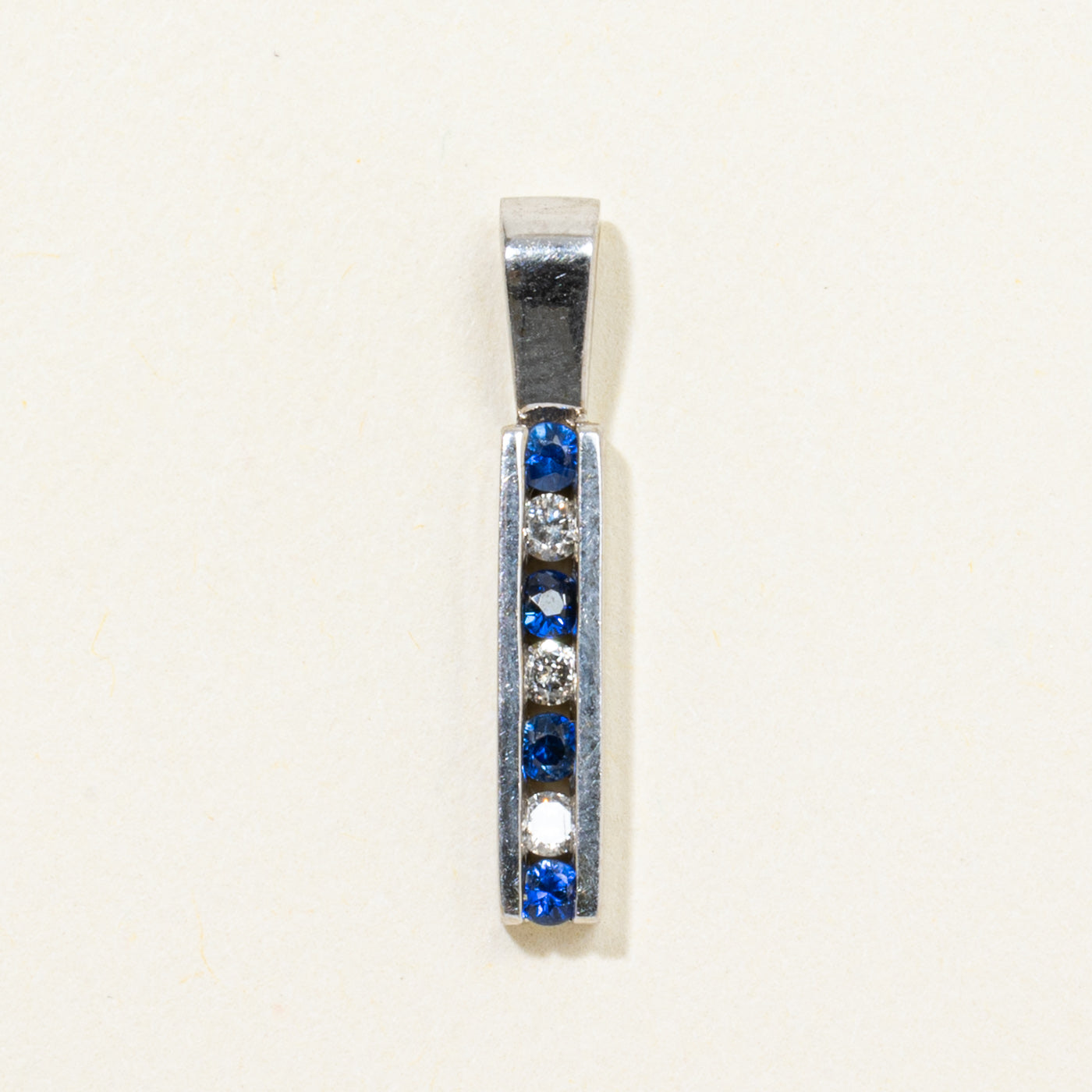 Channel Set Diamond & Sapphire Column Pendant | 0.08ctw, 0.07ctw