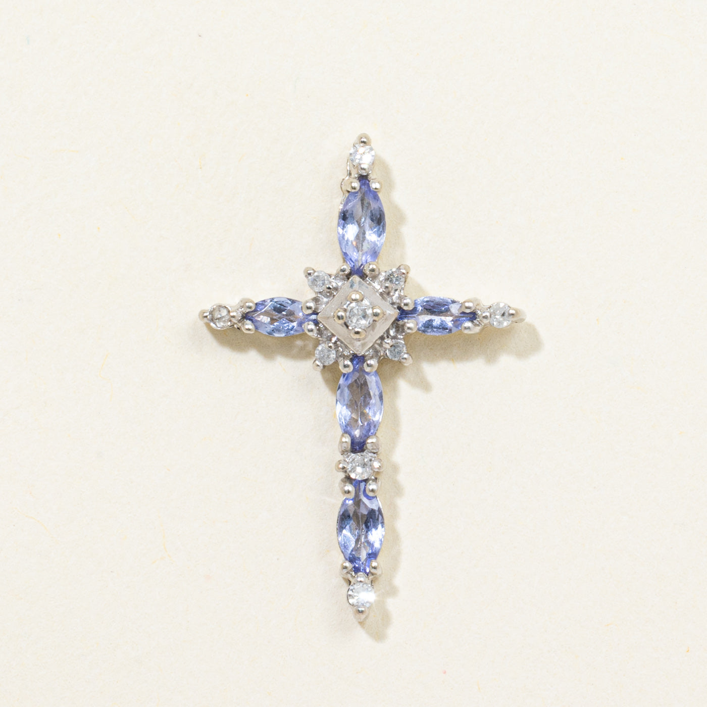 Marquise Cut Tanzanite & Diamond Cross Pendant | 0.09ctw, 0.07ctw