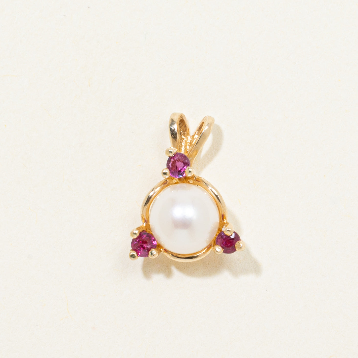 Pearl & Ruby Triangle Pendant | 0.15ctw