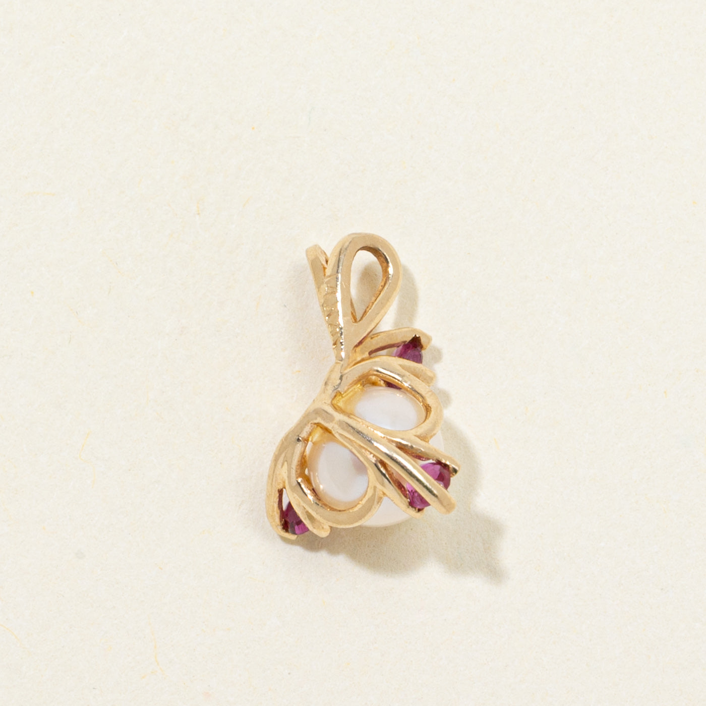 Pearl & Ruby Triangle Pendant | 0.15ctw