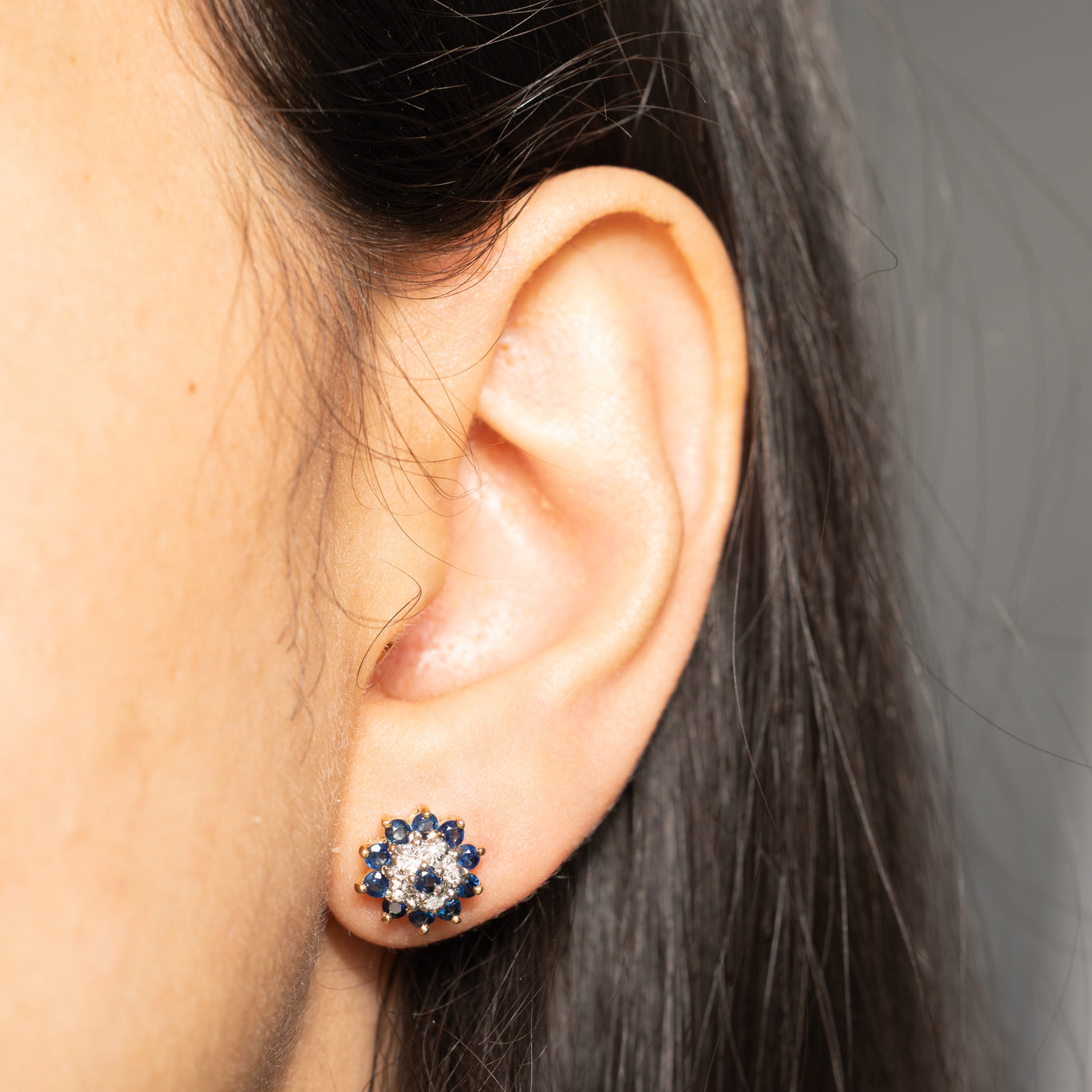 Sapphire & Diamond Cluster Petal Stud Earrings | 0.50ctw, 0.05ctw