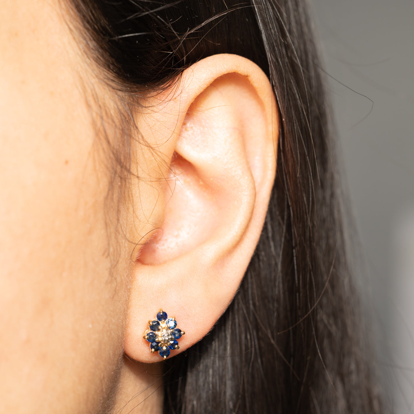 Sapphire & Diamond Petal Stud Earrings | 0.56ctw, 0.01ctw