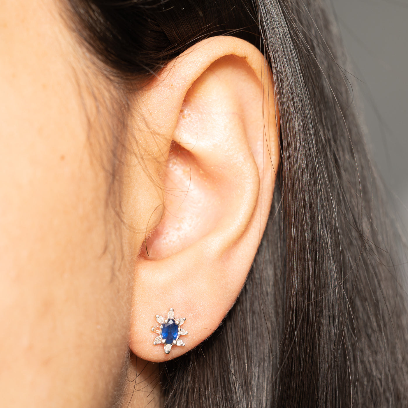 Sapphire & Diamond Petal Stud Earrings | 0.50ctw, 0.04ctw