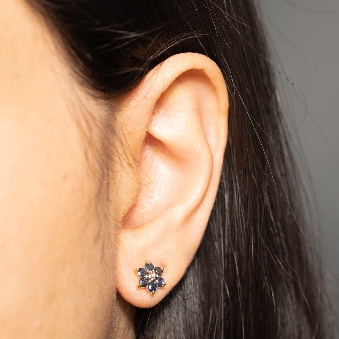 Sapphire & Diamond Petal Stud Earrings | 0.22ctw, 0.01ctw