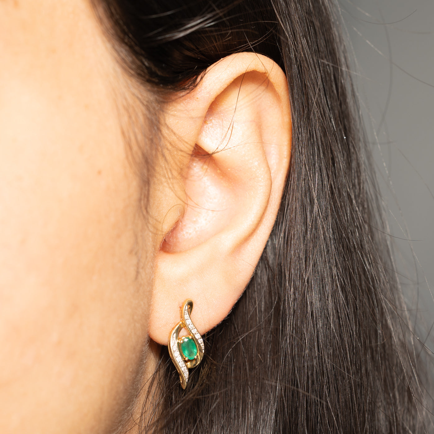 10k Emerald & Diamond Waterfall Stud Earrings | 0.32ctw, 0.10ctw