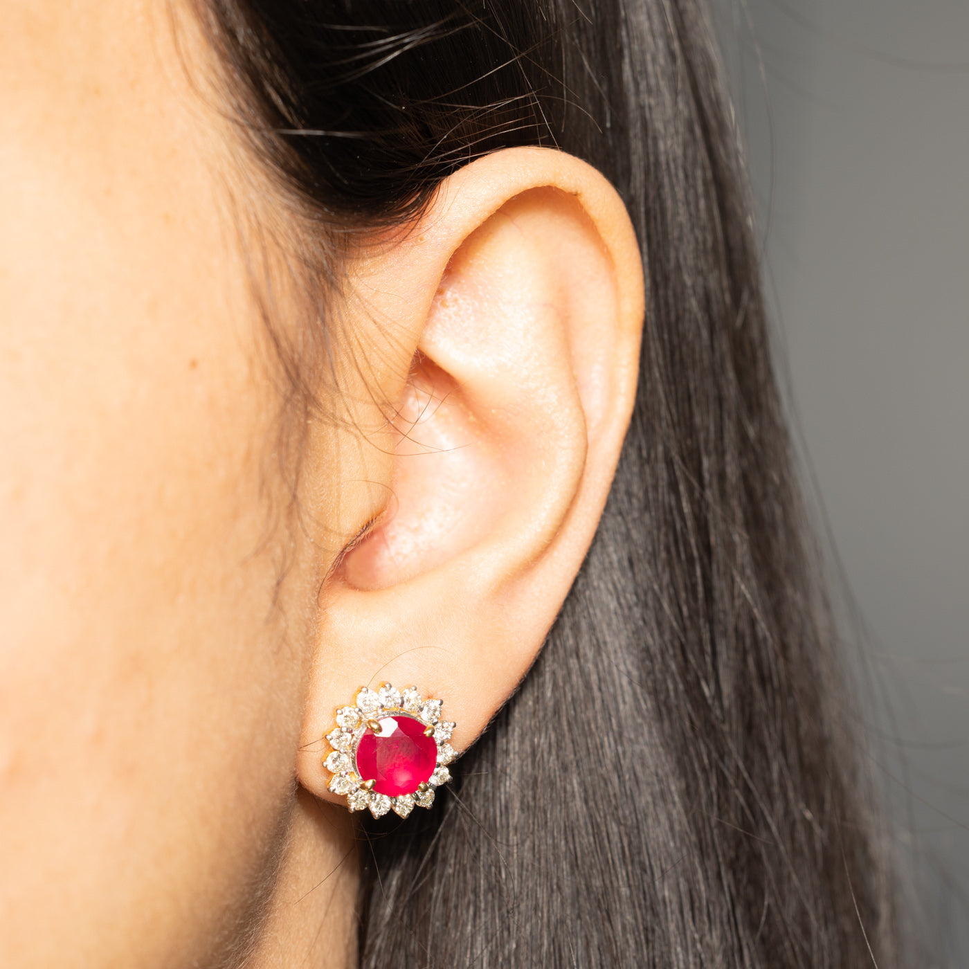 14k Ruby & Diamond Petal Stud Earrings | 3.50ctw, 0.90ctw