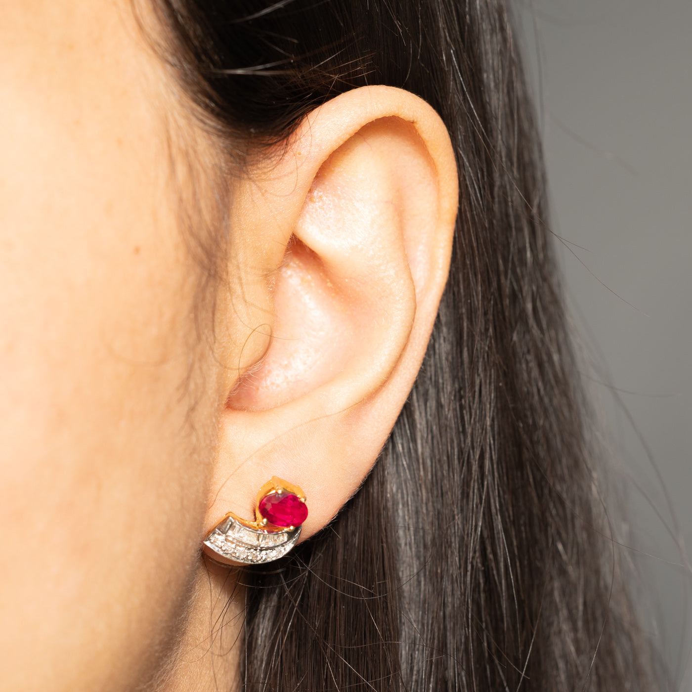 14k Synthetic Ruby & Natural Diamond Waterfall Stud Earrings | 1.60ctw, 0.21ctw |