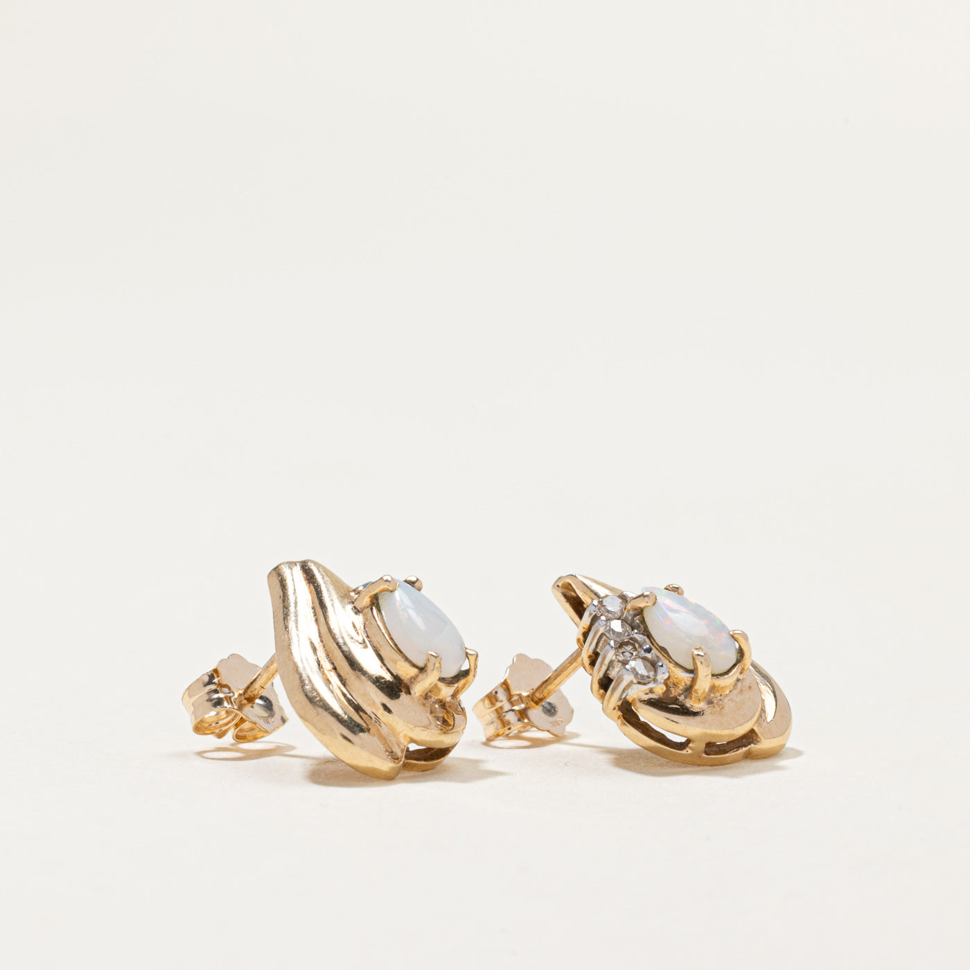 10k Opal & Diamond Stud Earrings | 1.00ctw, 0.07ctw
