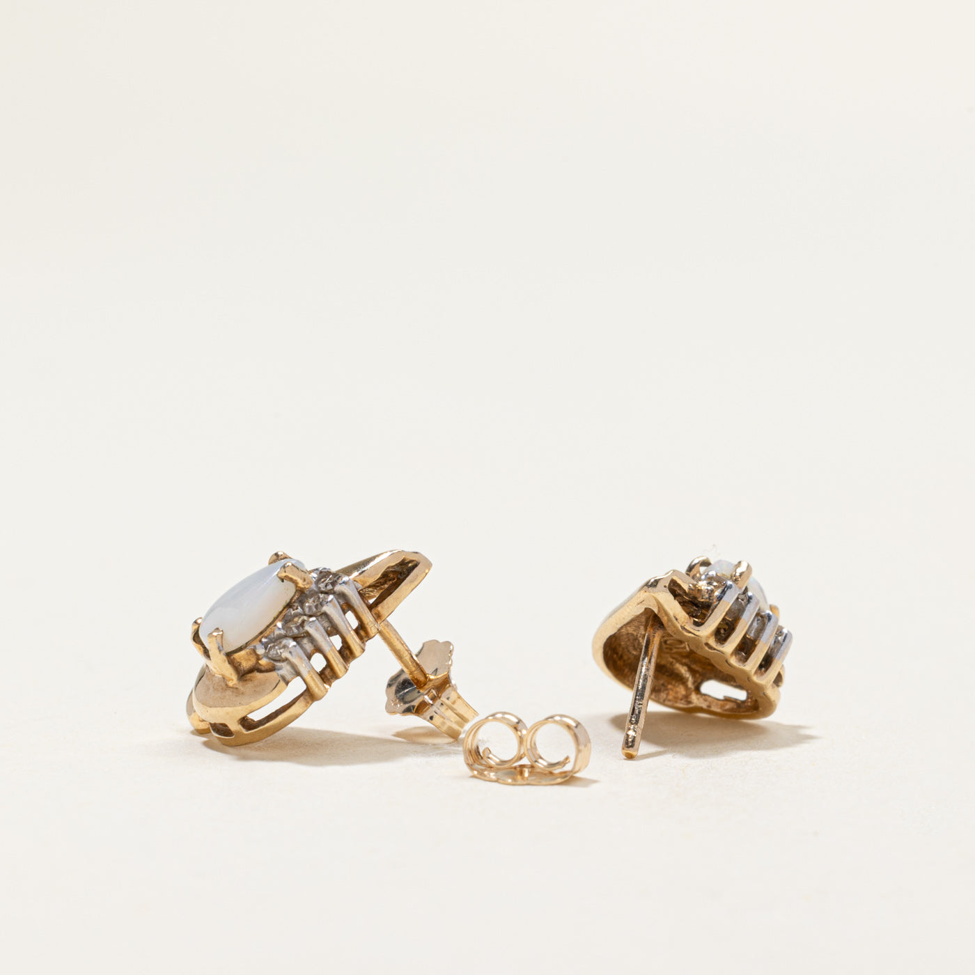 10k Opal & Diamond Stud Earrings | 1.00ctw, 0.07ctw