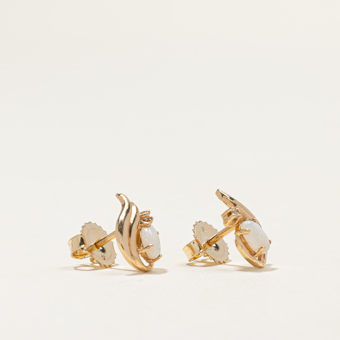 14k Opal & Diamond Stud Earrings | 0.40ctw, 0.02ctw