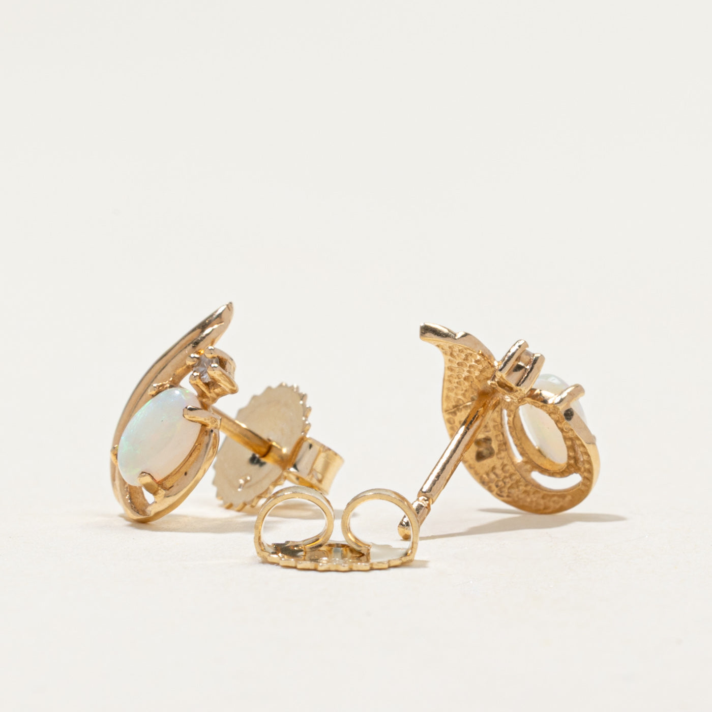 14k Opal & Diamond Stud Earrings | 0.40ctw, 0.02ctw