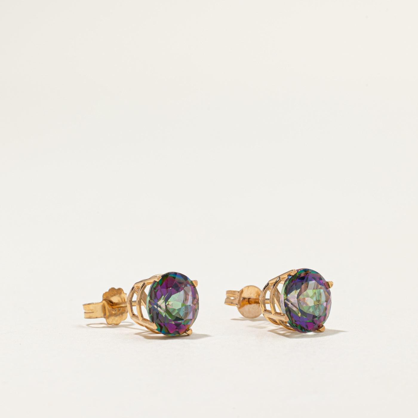 14k Round Cut Mystic Topaz Stud Earrings | 4.20ctw