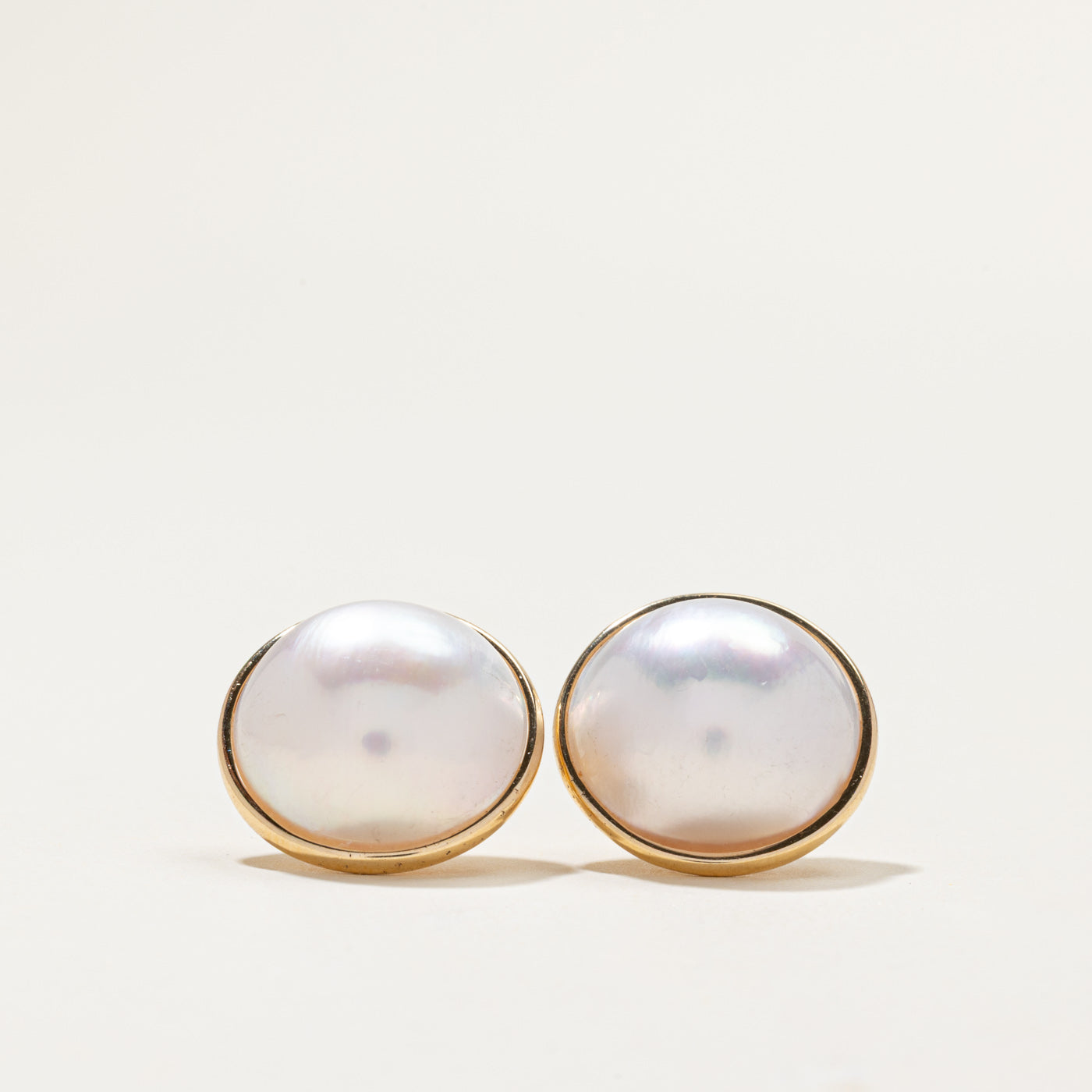14k Bezel Set Pearl Stud Earrings