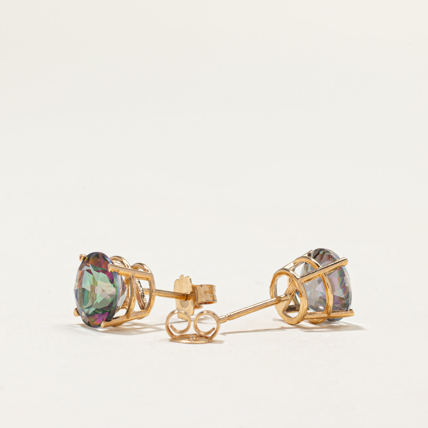14k Round Cut Mystic Topaz Stud Earrings | 4.20ctw