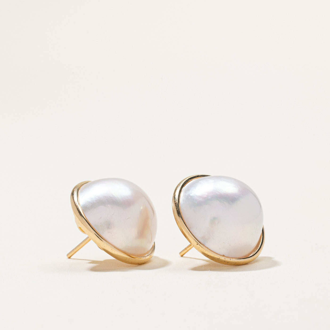 14k Bezel Set Pearl Stud Earrings