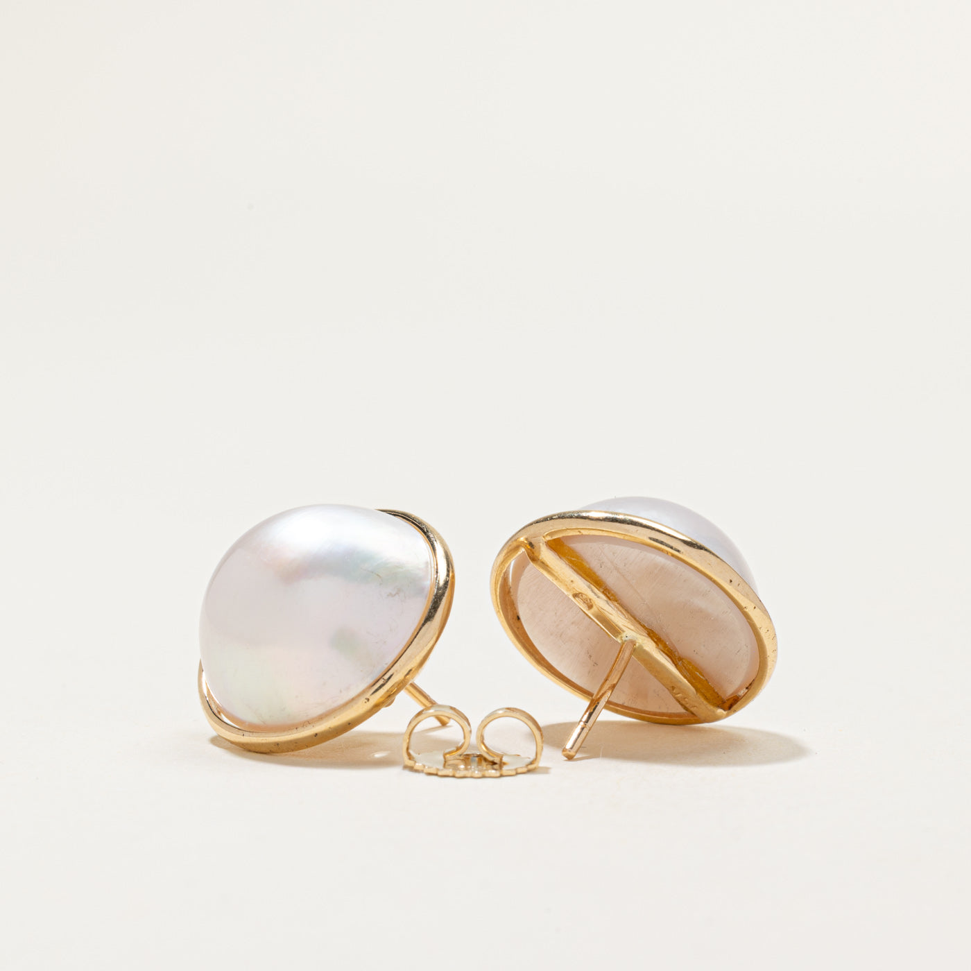 14k Bezel Set Pearl Stud Earrings