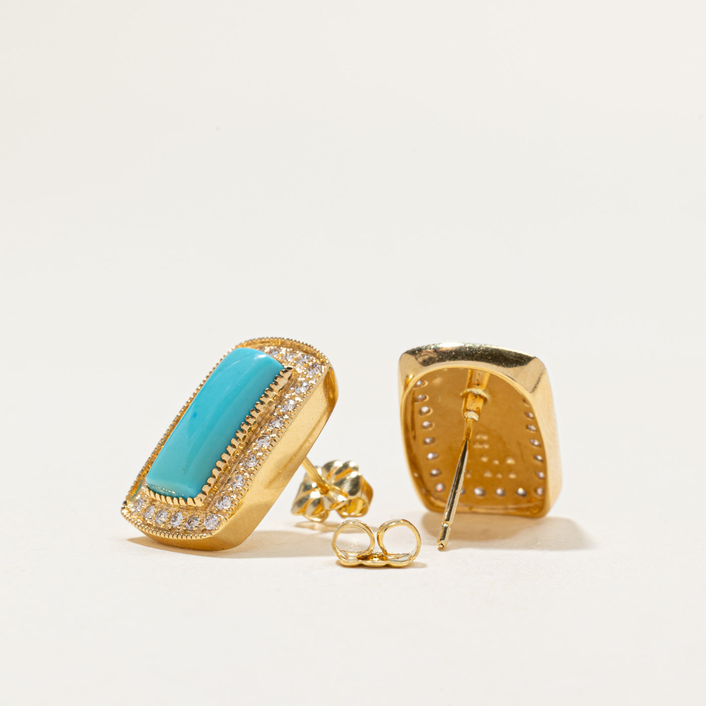 18k Turquoise Stud & Diamond Stud Earrings | 5.00ctw, 0.40ctw