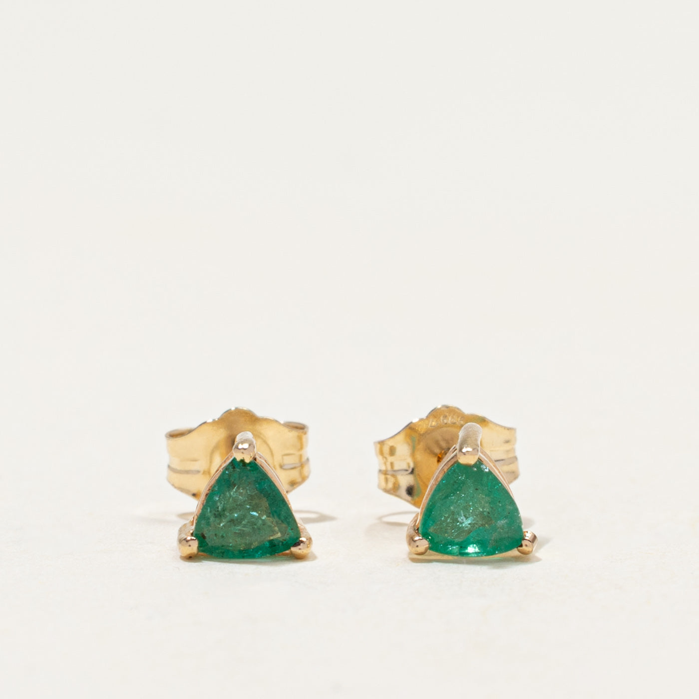 14k Trillion Cut Emerald Stud Earrings | 0.40ctw