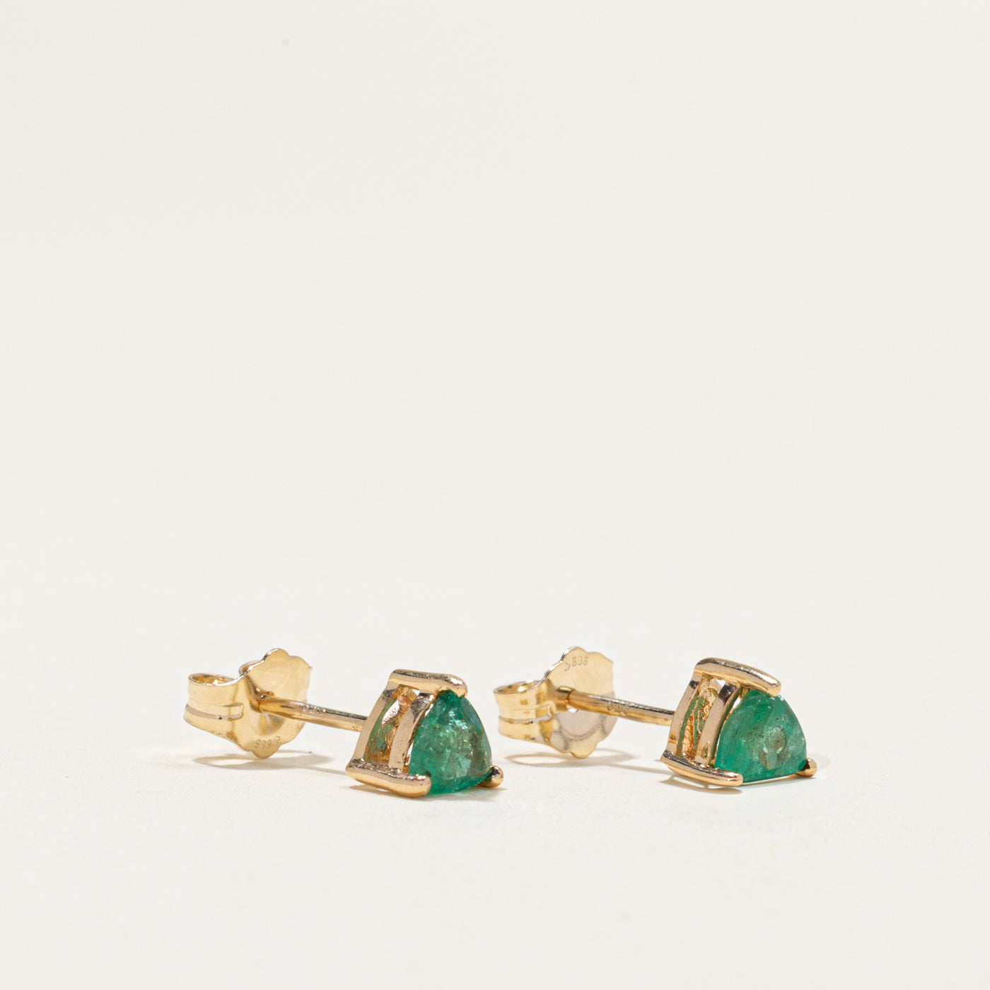 14k Trillion Cut Emerald Stud Earrings | 0.40ctw