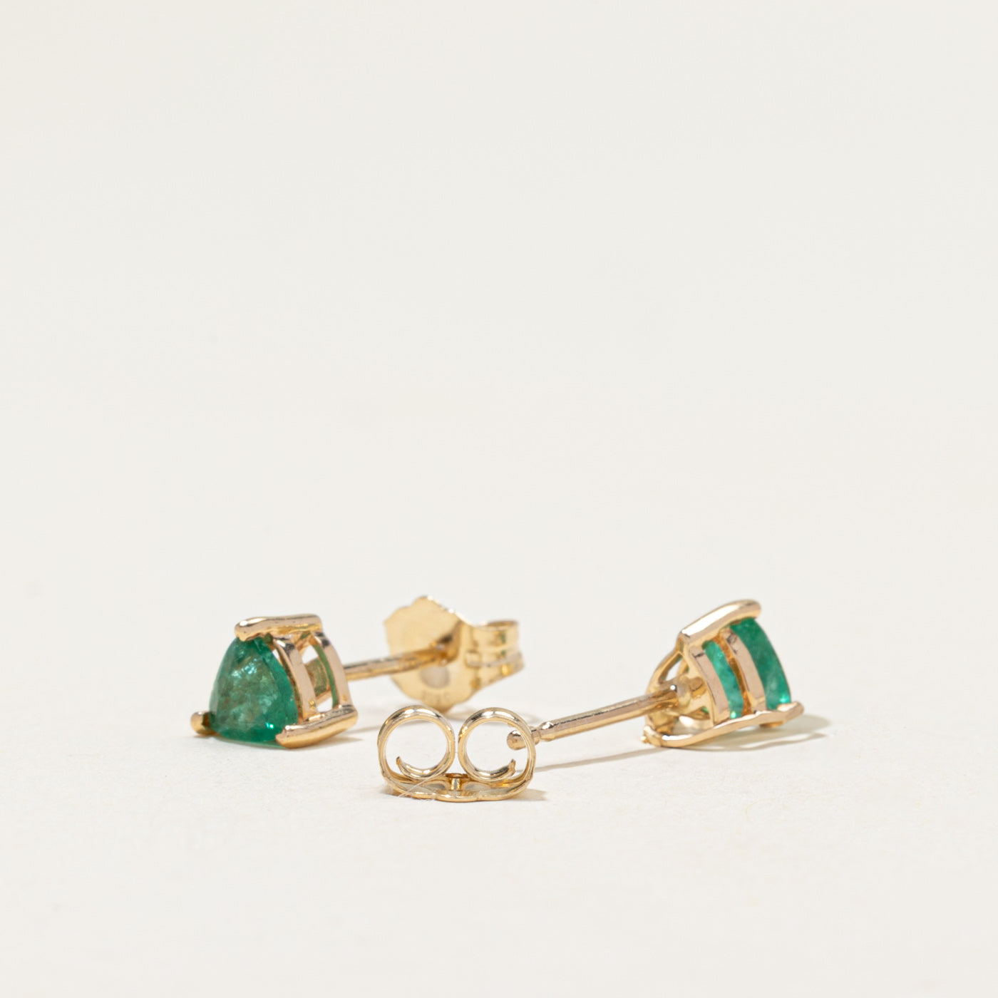 14k Trillion Cut Emerald Stud Earrings | 0.40ctw