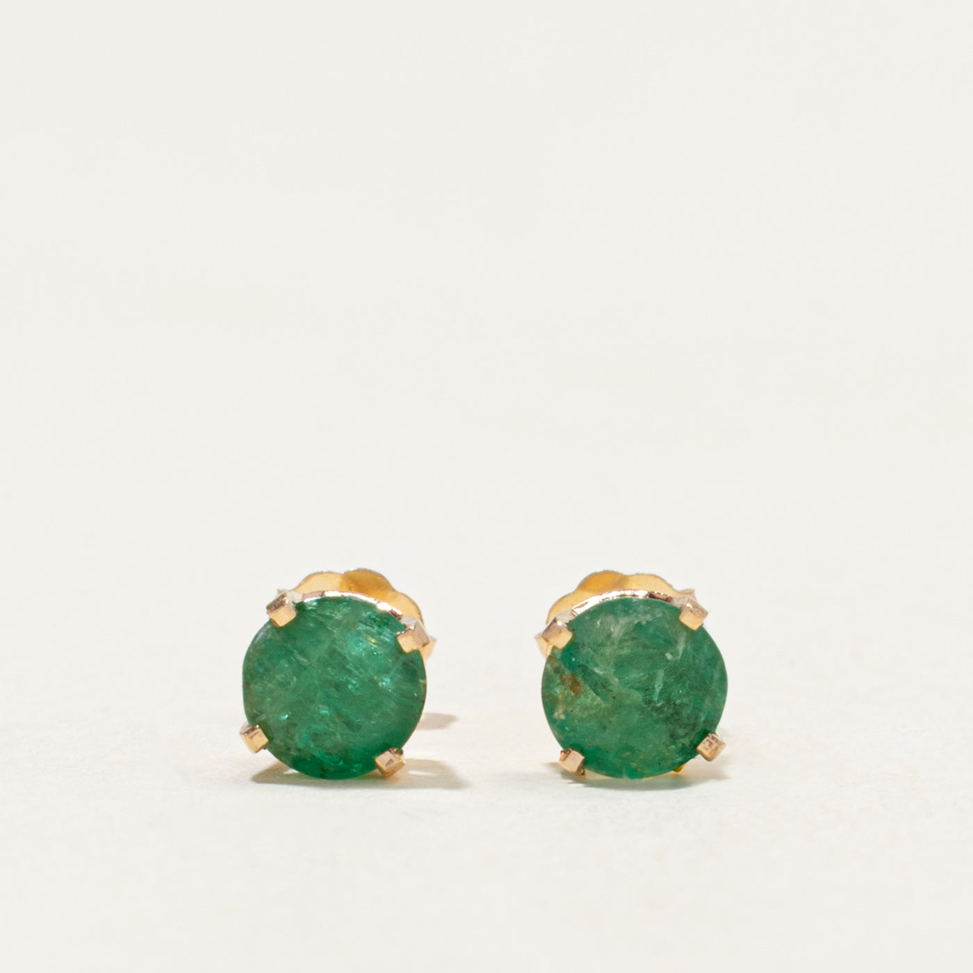 14k Round Cut Emerald Stud Earrings | 1.00ctw