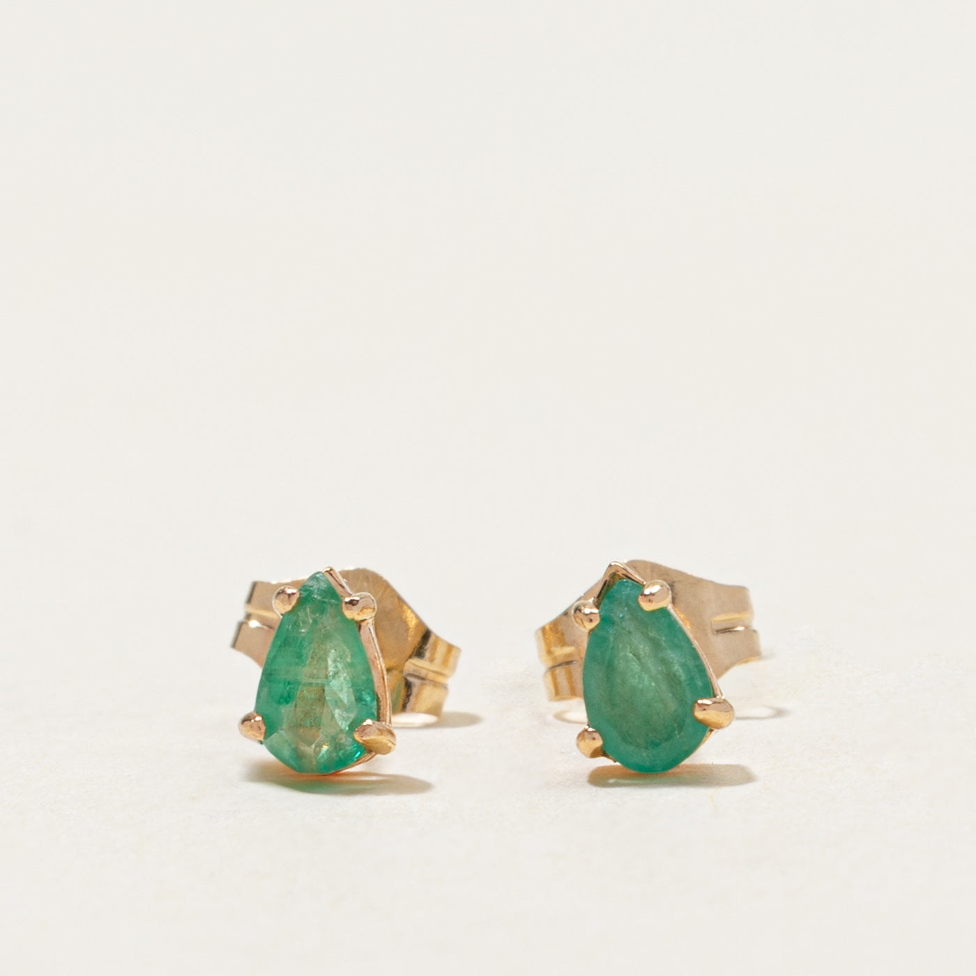 14k Pear Cut Emerald Stud Earrings | 0.24ctw