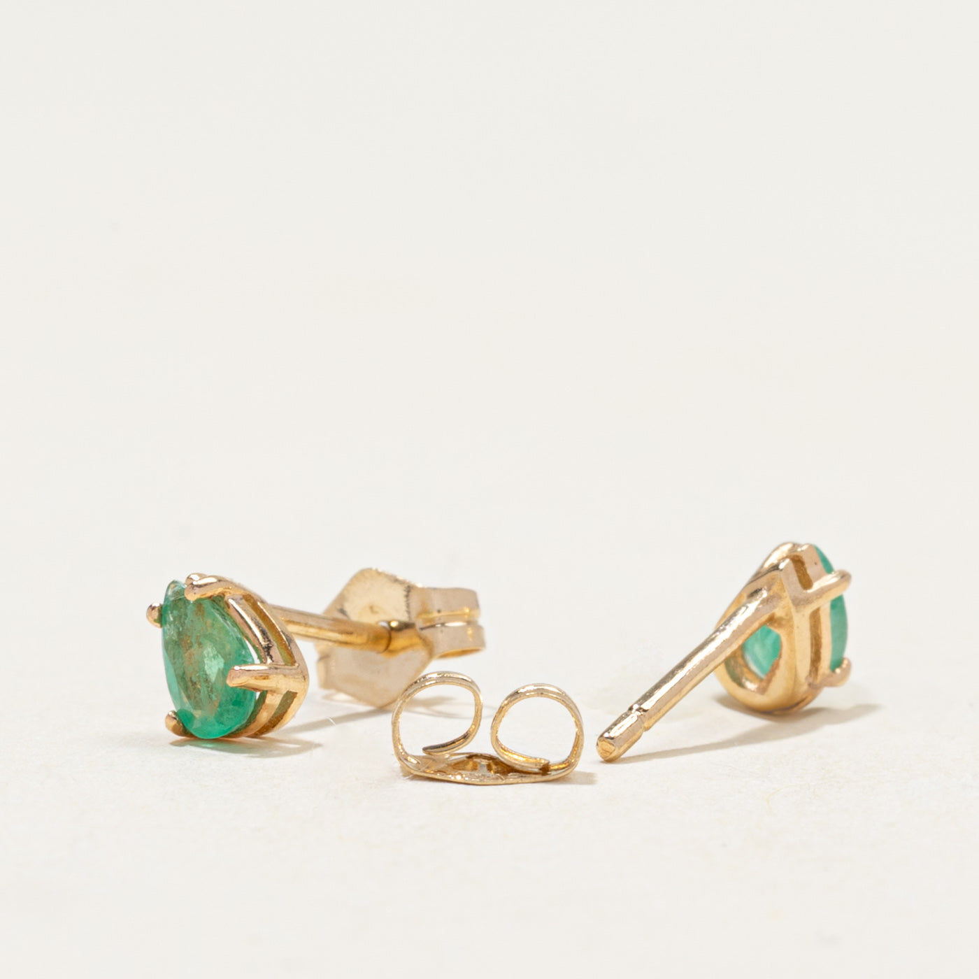 14k Pear Cut Emerald Stud Earrings | 0.24ctw