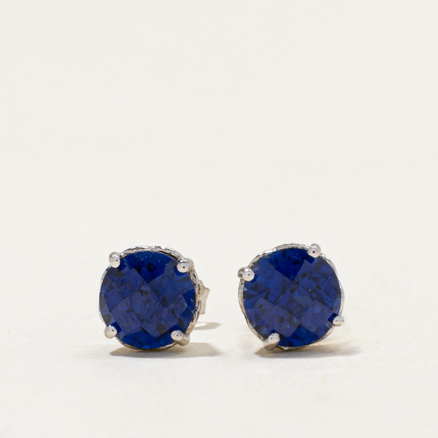 10k Synthetic Sapphire Stud Earrings | 3.00ctw