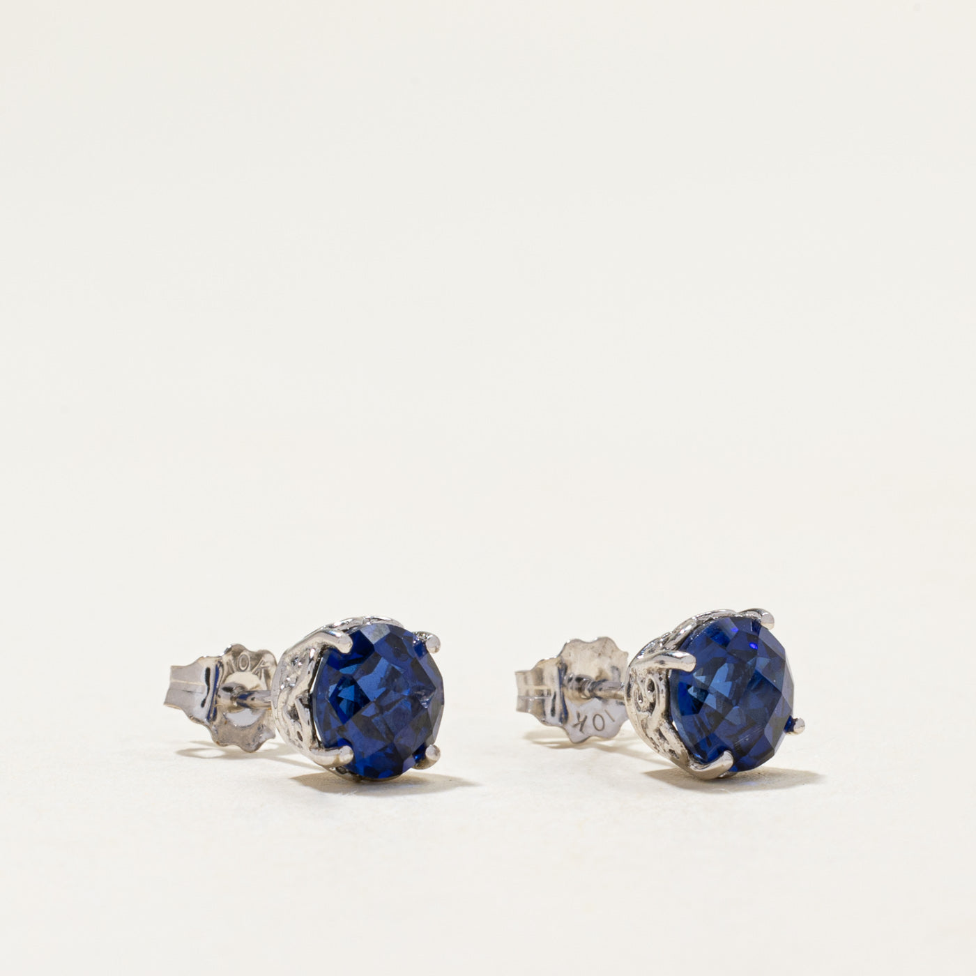 10k Synthetic Sapphire Stud Earrings | 3.00ctw