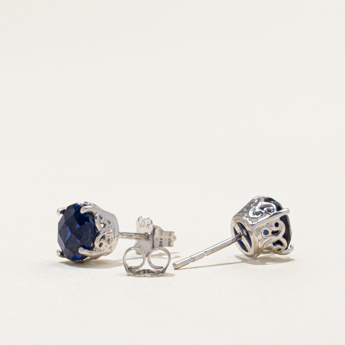 10k Synthetic Sapphire Stud Earrings | 3.00ctw