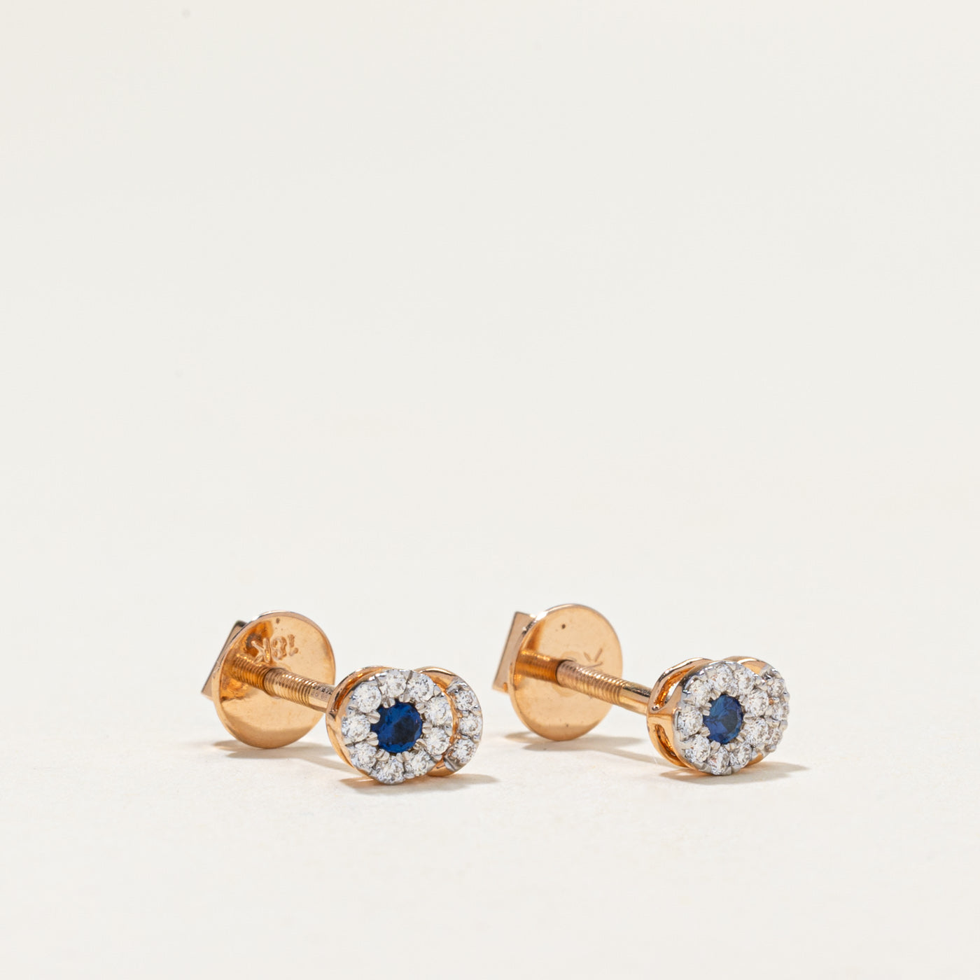 18k Synthetic Sapphire & Natural Diamond Stud Earrings | 0.04ctw, 0.12ctw