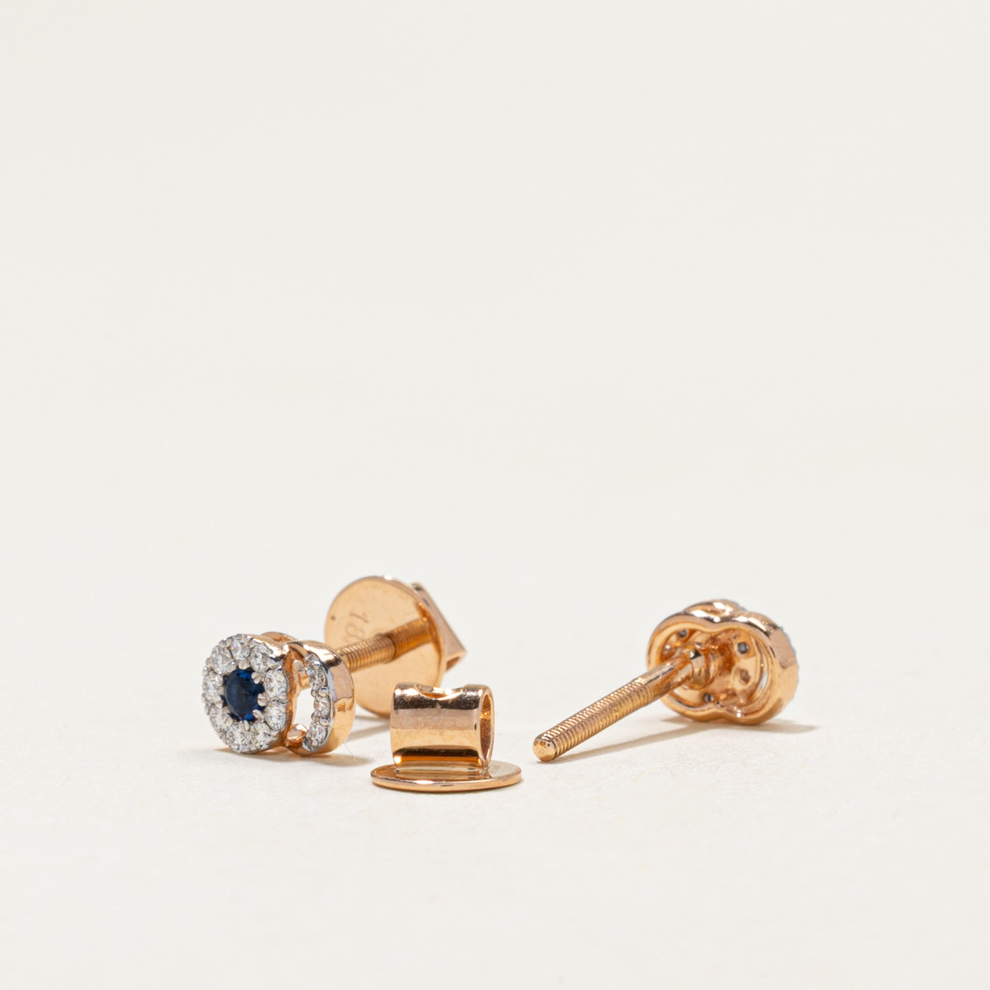 18k Synthetic Sapphire & Natural Diamond Stud Earrings | 0.04ctw, 0.12ctw