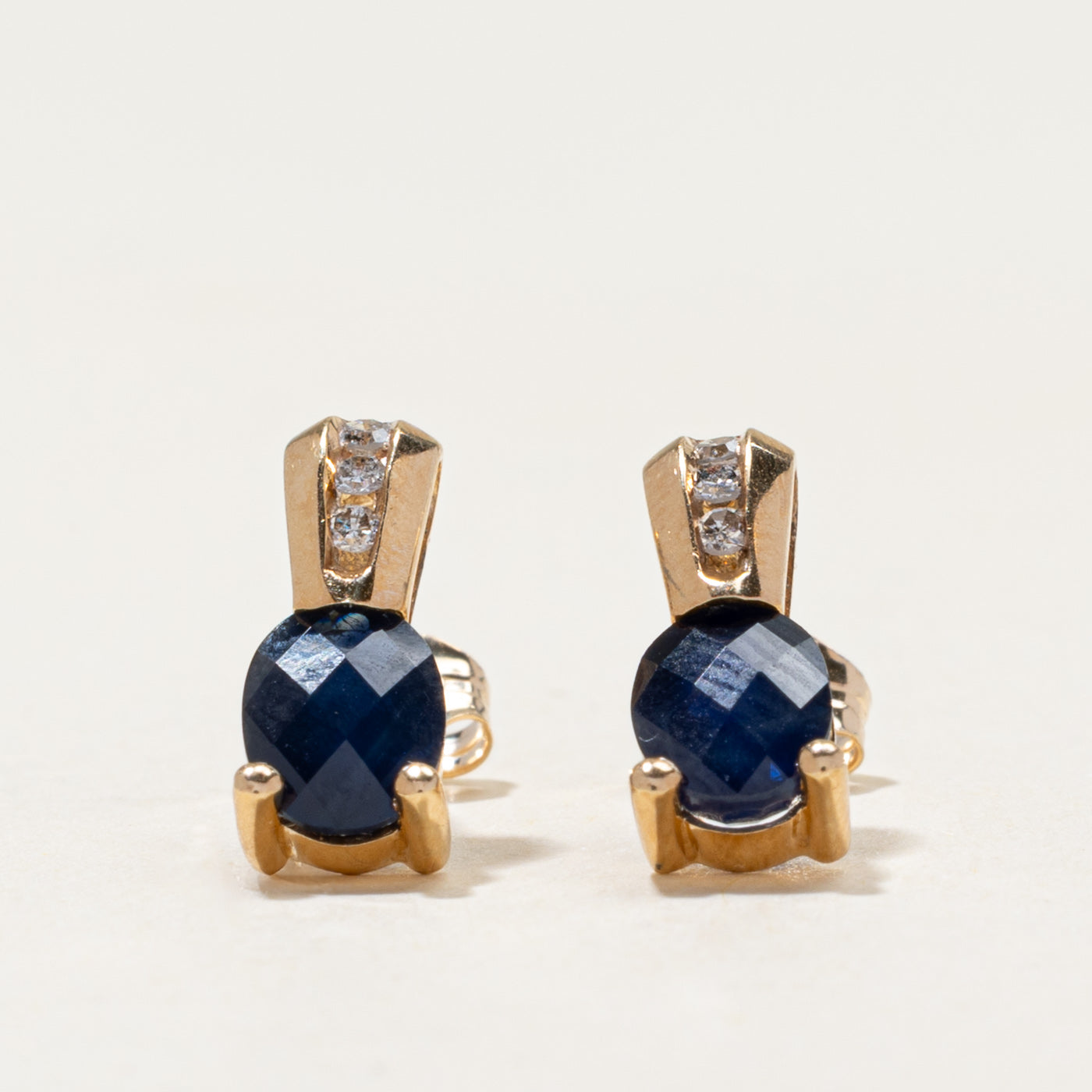 10k Sapphire & Diamond Stud Earrings | 1.60ctw, 0.08ctw