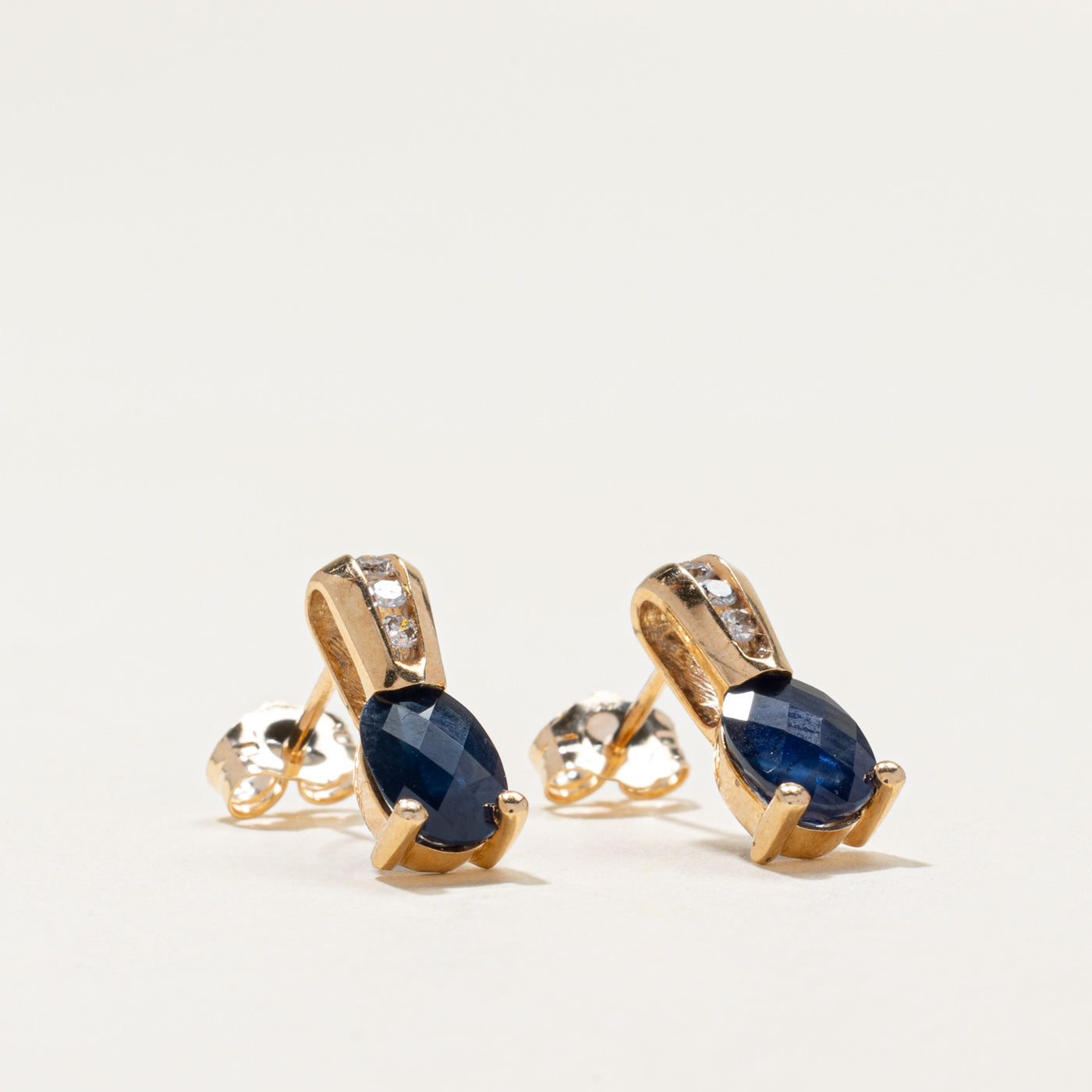 10k Sapphire & Diamond Stud Earrings | 1.60ctw, 0.08ctw