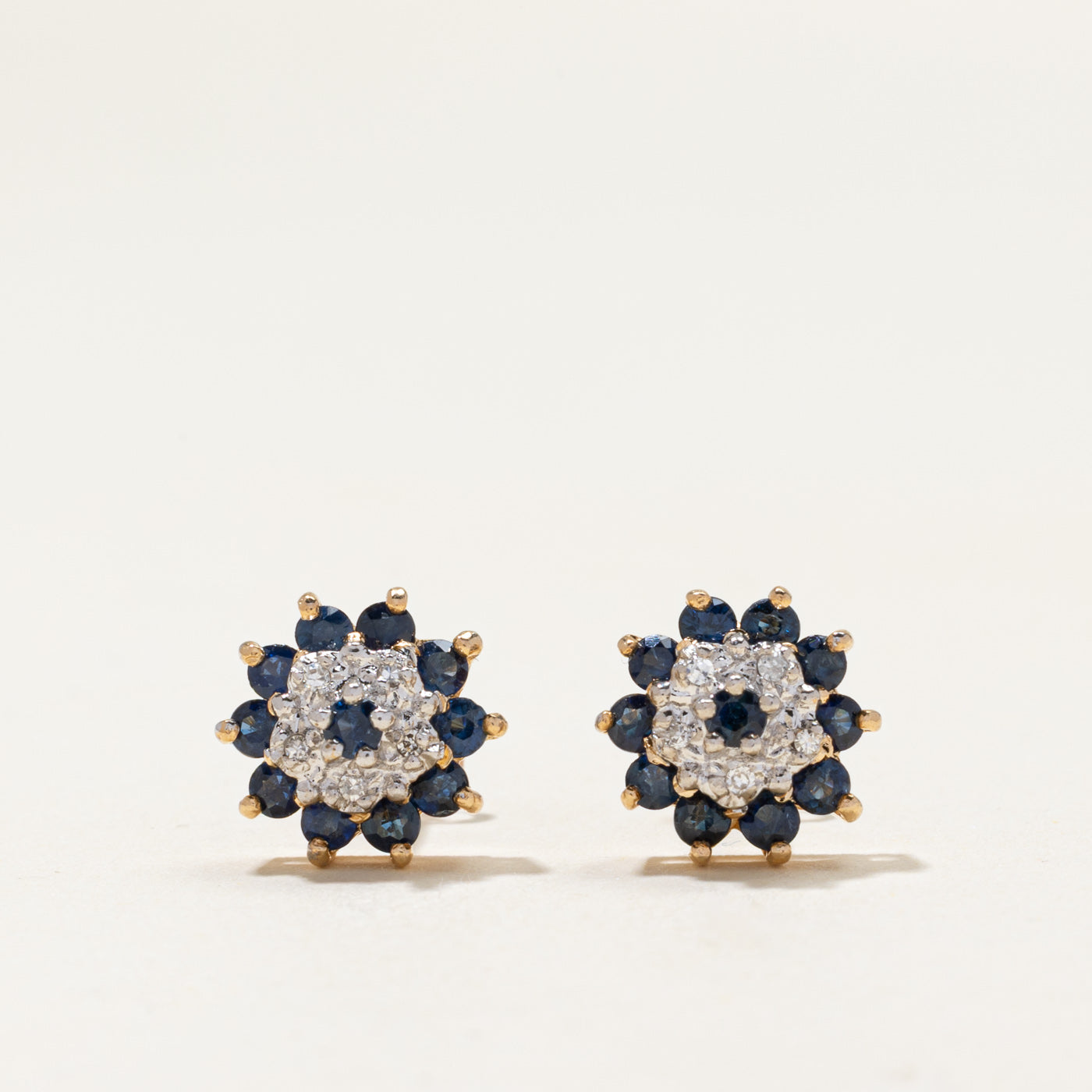 Sapphire & Diamond Cluster Petal Stud Earrings | 0.50ctw, 0.05ctw