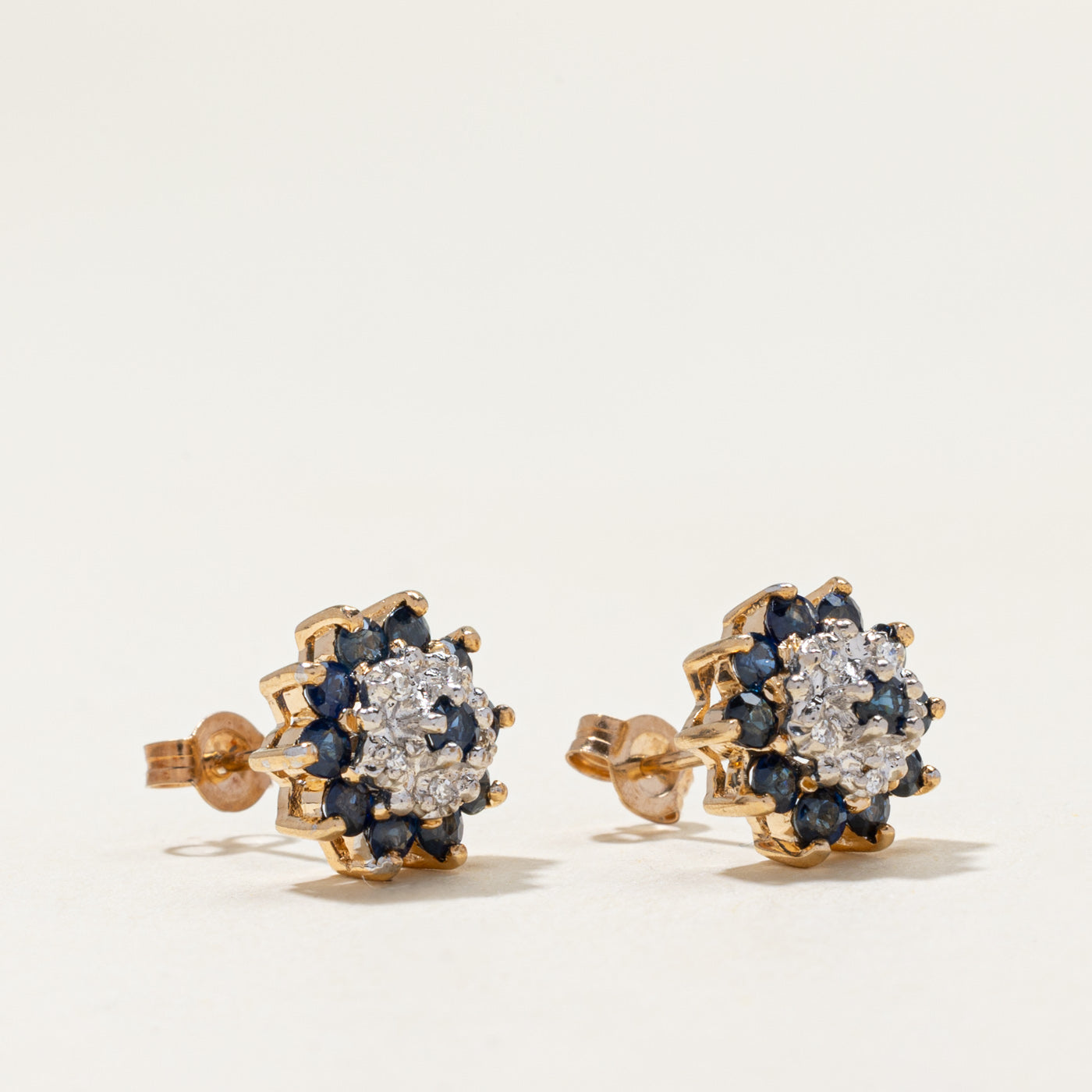 Sapphire & Diamond Cluster Petal Stud Earrings | 0.50ctw, 0.05ctw
