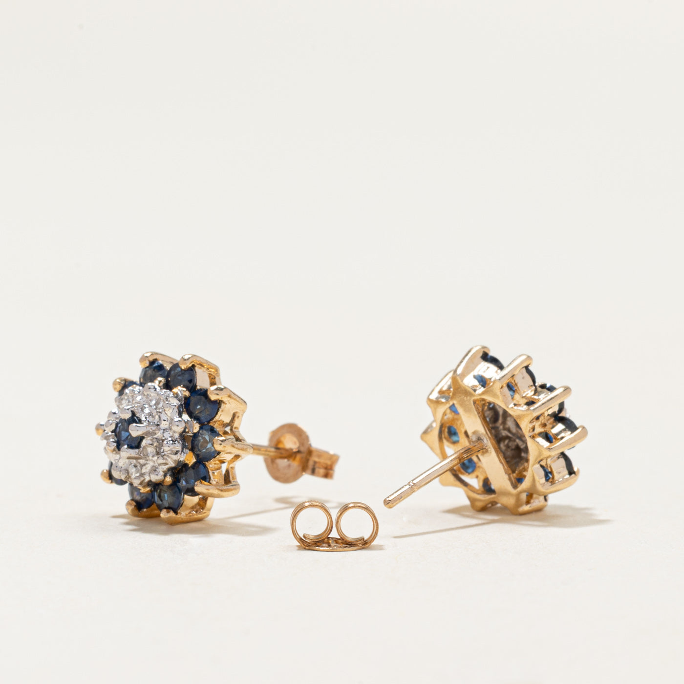 Sapphire & Diamond Cluster Petal Stud Earrings | 0.50ctw, 0.05ctw
