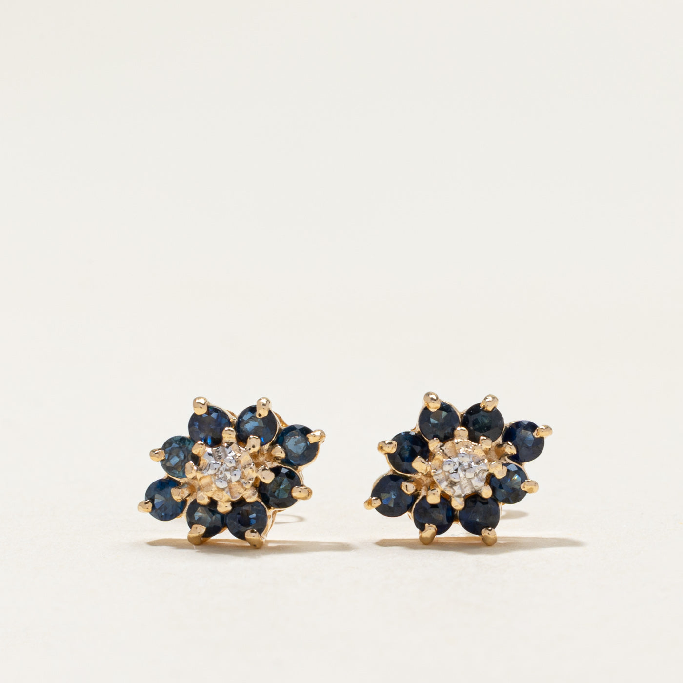 Sapphire & Diamond Petal Stud Earrings | 0.56ctw, 0.01ctw