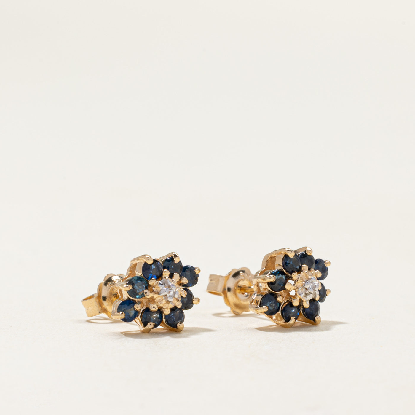 Sapphire & Diamond Petal Stud Earrings | 0.56ctw, 0.01ctw