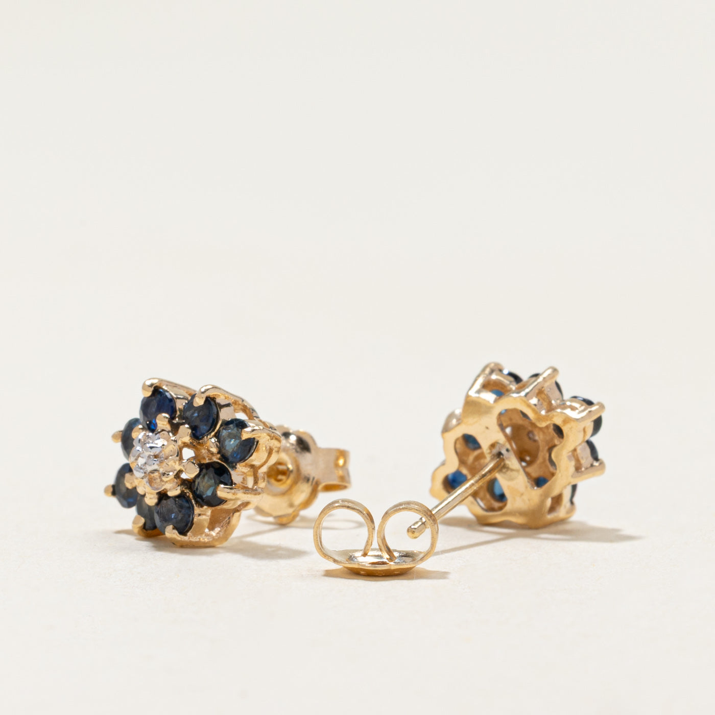 Sapphire & Diamond Petal Stud Earrings | 0.56ctw, 0.01ctw