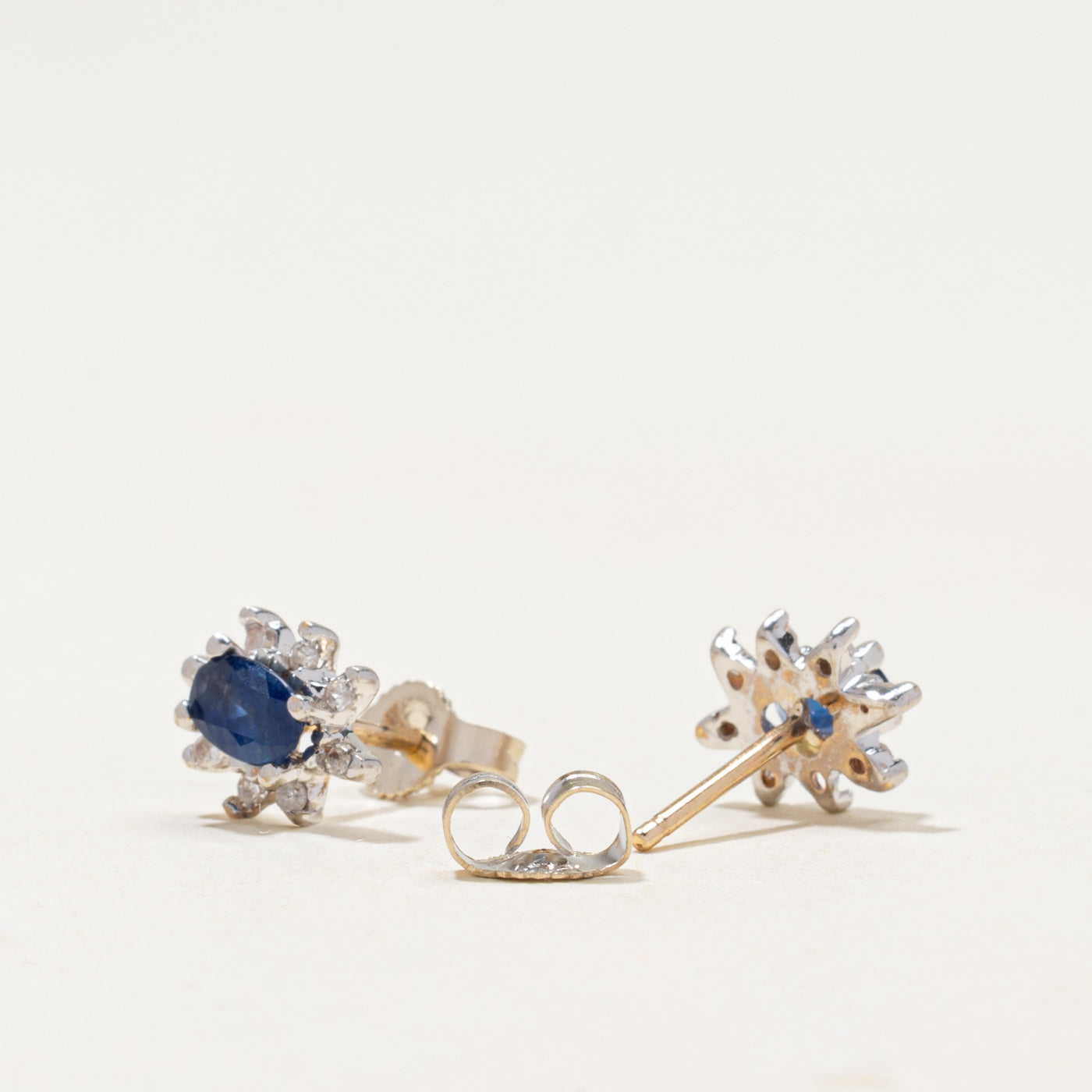 Sapphire & Diamond Petal Stud Earrings | 0.50ctw, 0.04ctw