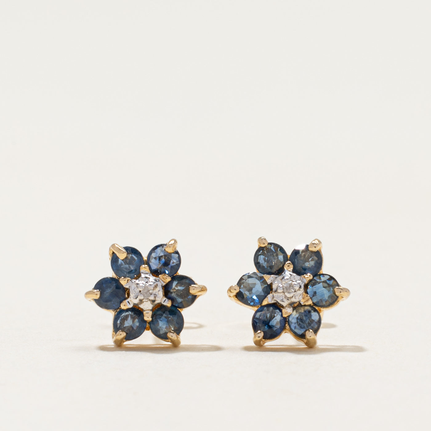 Sapphire & Diamond Petal Stud Earrings | 0.22ctw, 0.01ctw