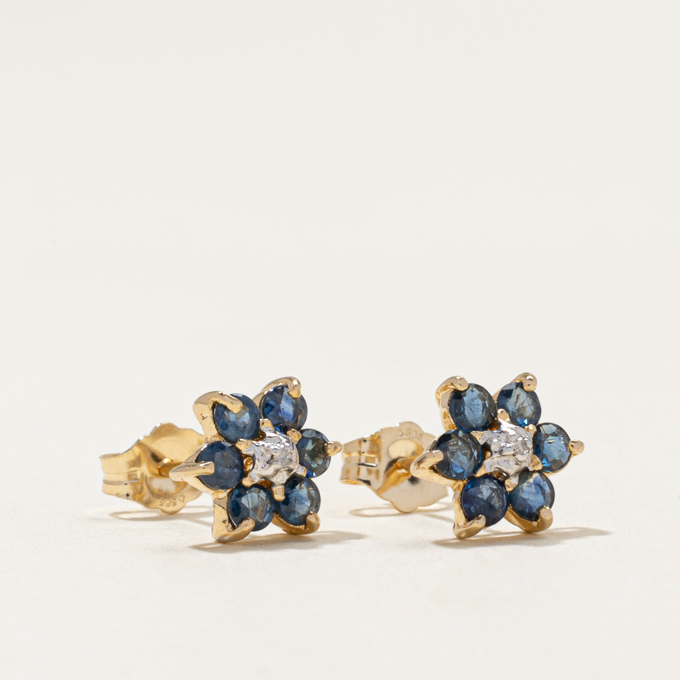 Sapphire & Diamond Petal Stud Earrings | 0.22ctw, 0.01ctw
