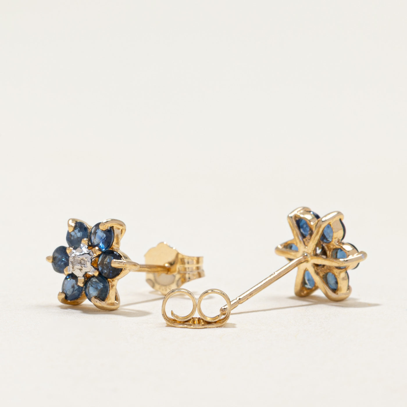 Sapphire & Diamond Petal Stud Earrings | 0.22ctw, 0.01ctw