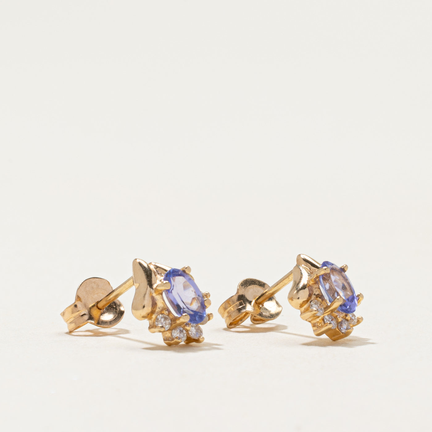 14k Tanzanite & Diamond Stud Earrings | 0.40ctw, 0.07ctw